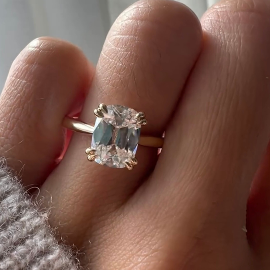 Double Prong Hidden Halo Cushion Cut Solitaire Ring - view 3