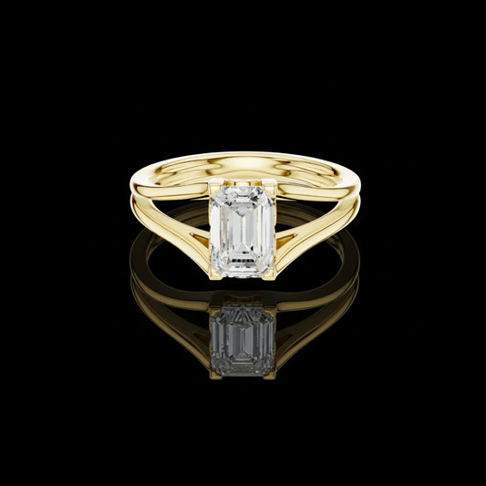 1.01 TCW Majestic Split Shank Emerald Cut Moissanite Diamond Ring with Modern Minimalist Design
