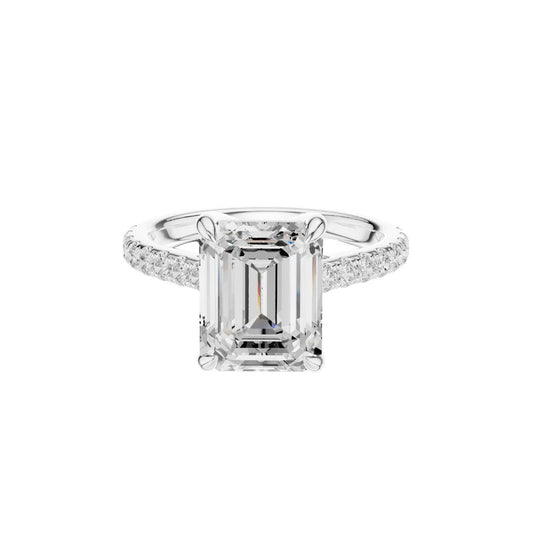Emerald Cut Lab Diamond Engagement Ring Pave Band - view 3