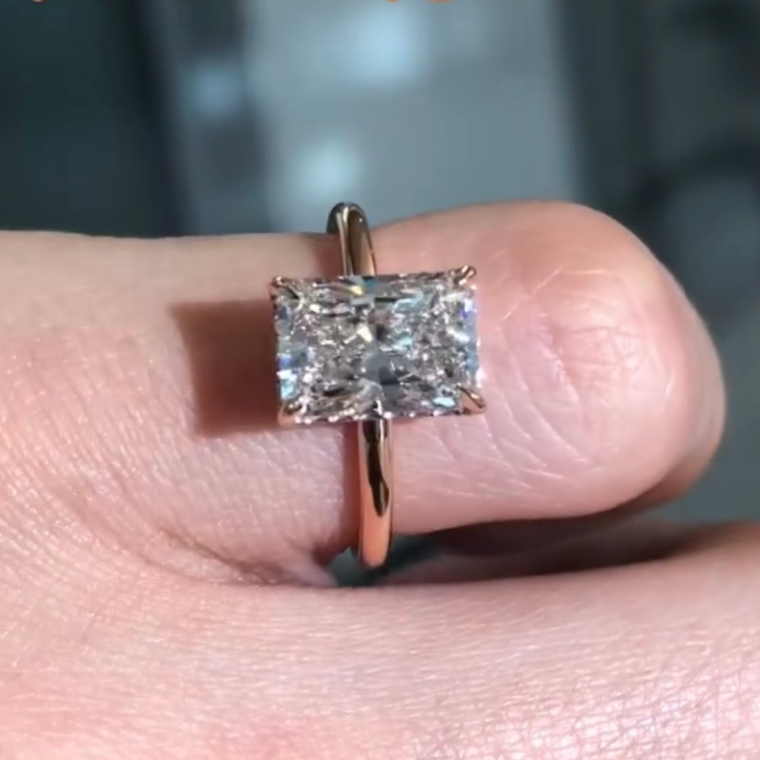 Radiant Cut Moissanite Hidden Halo Solitaire Ring - view 2