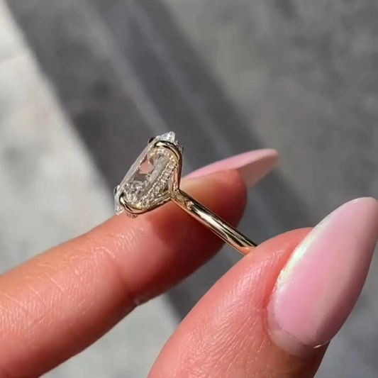 Oval Cut Moissanite Hidden Halo Solitaire Ring - view 3