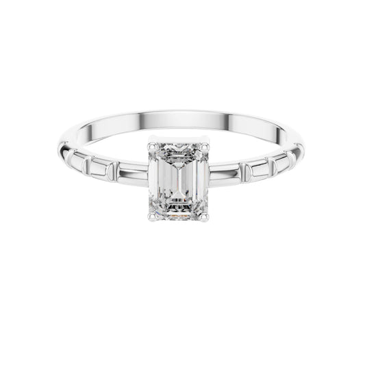 Emerald Cut Lab Diamond Bamboo Shoulder Solitaire Engagement Ring - view 3