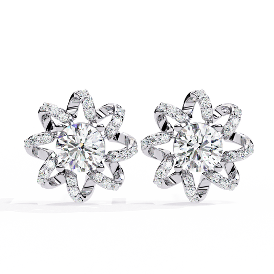 Floral Halo Stud Earrings with Pave Petals - view 3