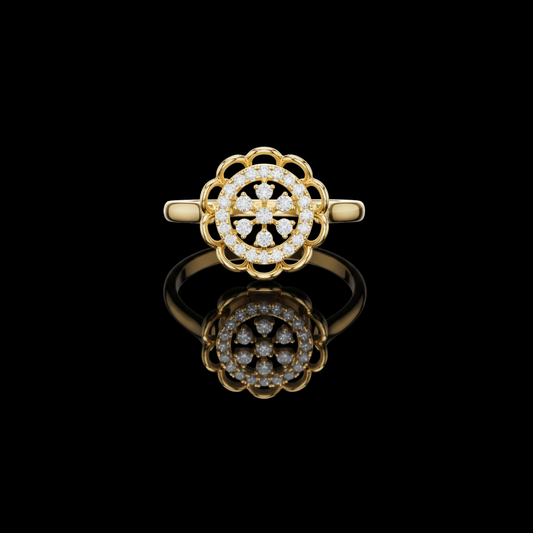 0.19 TCW Floral Diamond Medallion Ring with Intricate Petal Motifs and Brilliant Moissanite Sparkle