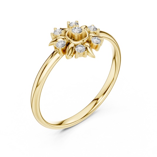 Round Moissanite Sunburst Floral Engagement Ring - view 4