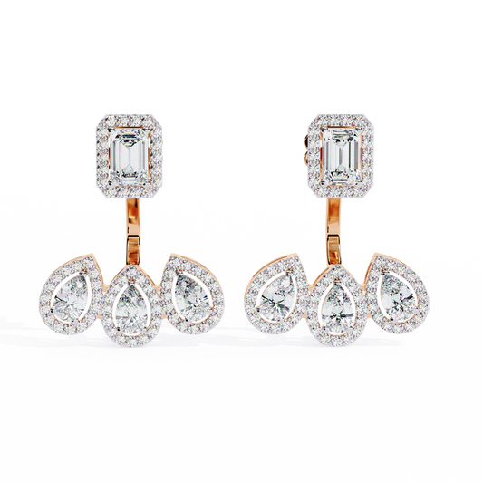 1.49 CT Emerald-Cut and Pear Moissanite Diamond Halo Drop Earrings in Gold And Silver For Mother's Special