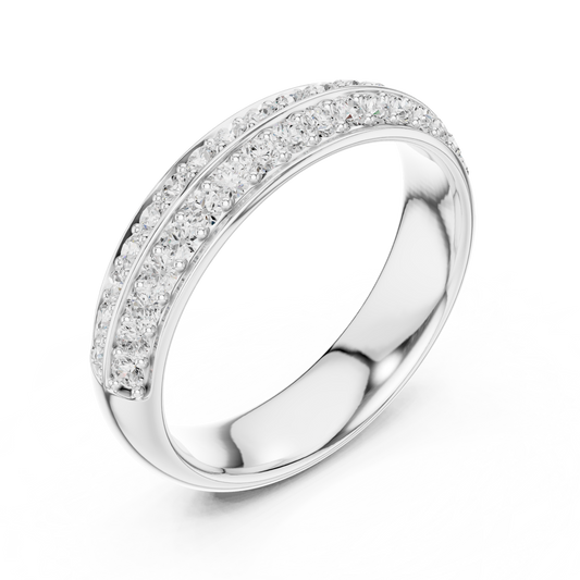 Double Row Round Cut Lab Diamond Pave Wedding Ring Band - view 4