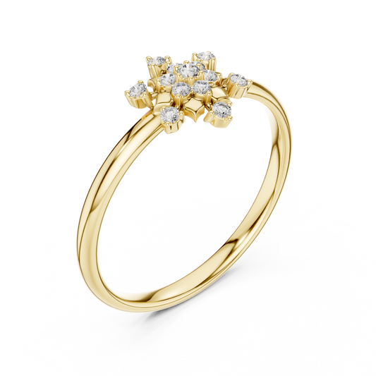 0.068 TCW Radiant Ring Adorned with a Blooming Cluster of Brilliant Round cut Moissanite Diamonds