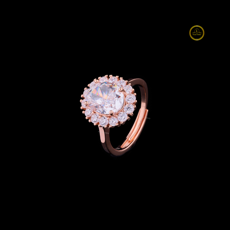Fancy Intense Pink Oval Cut Floral Halo Moissanite Ring - view 2