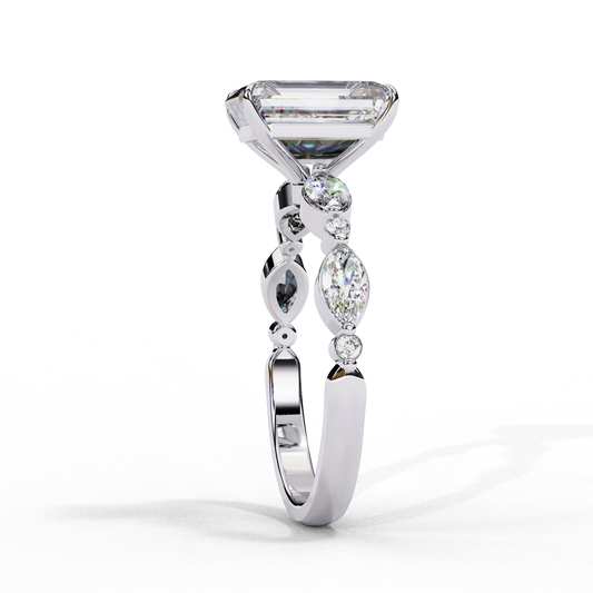 Radiant Wedding Ring With Marquise Side Stone - view 4