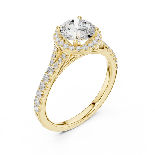Round Halo Moissanite with Pave Band Ring - view 2