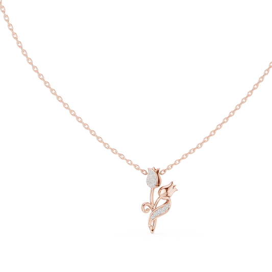 0.079 TCW Fantastic Floral Tulip Flower Moissanite Diamond with Sparkling Leaf Detail Pendant Statement Premium Jewelry