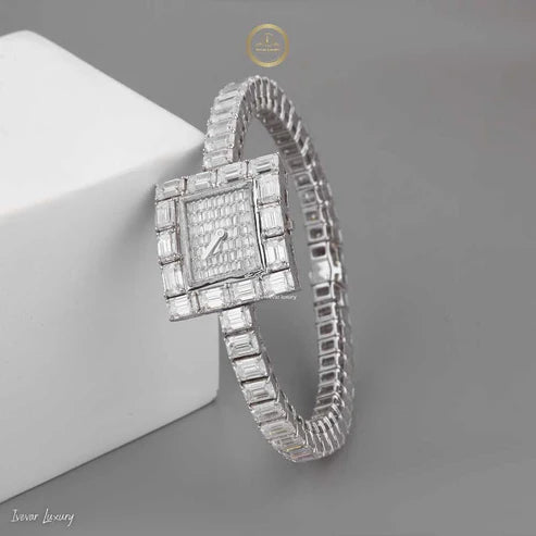 Full Baguette Diamond Square Watch with Invisible-Set Dial & Link Band
