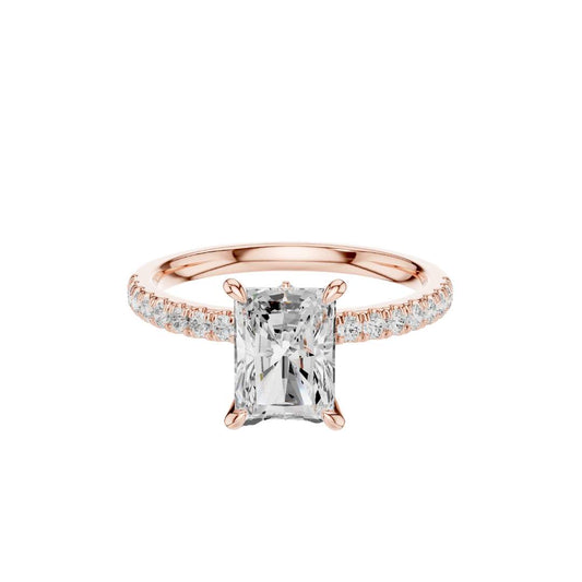1.56 CT Stunning Radiant Lab Grown Diamond Ring with Pave Set Band and Marquise Cut Accents