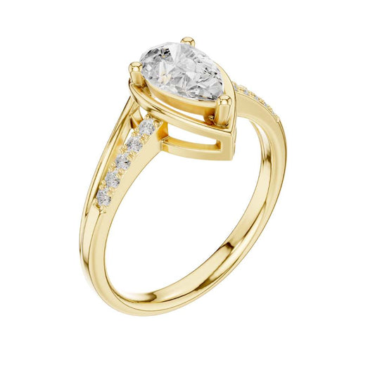 Pear Bezel Set Lab Diamond Ring With Split Shank Pave Band - view 4