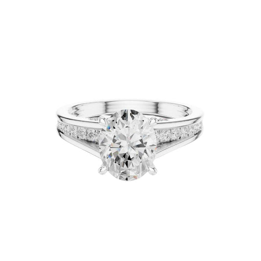 Oval Cut Lab Diamond Split Shank Ring with Pave Accents - view 3