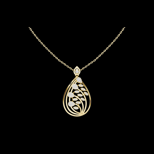 0.60 TCW Luxury Lab Grown Diamond Nature Inspired Openwork Teardrop Pendant Openwork Leaf Design Jewelry Gift for Her