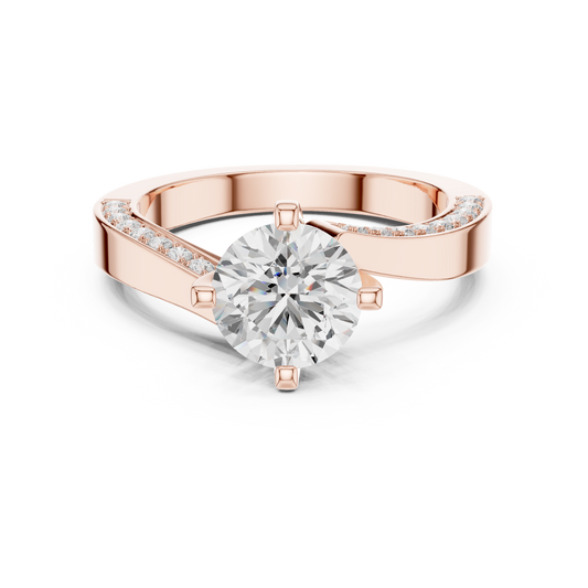 1.53 CT Premium Twisted Shank Round Cut Moissanite Solitaire Diamond Ring with Pave Accents