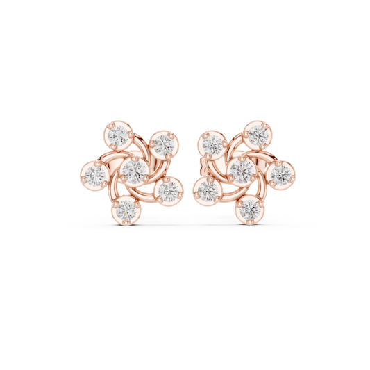 0.39 TCW Golden Pinwheel Swirl Cluster Stud Moissanite Earrings with Dynamic Circular Brilliance For Her