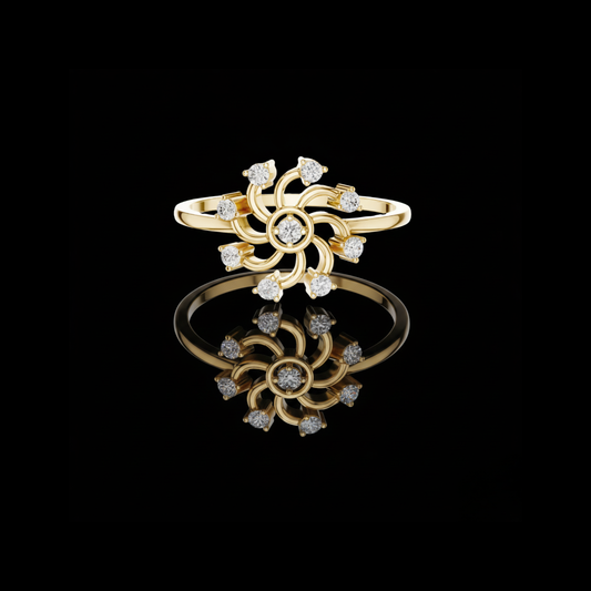 0.025 CT Sunburst Moissanite Diamond Spiral Ring Celestial Sunflower Jewelry for Women Dainty Luxury Gift