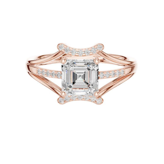Asscher Cut Moissanite Pave Split Shank Engagement Ring - view 2
