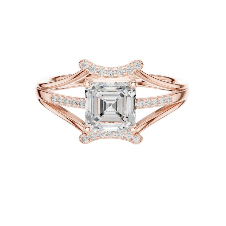 Asscher Cut Moissanite Pave Split Shank Engagement Ring - view 2