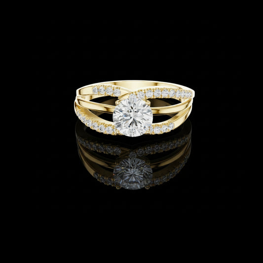 0.85 CT Split Shank Round Brilliant Cut Moissanite Diamond Solitaire with Pave Detailing For Quiet Days