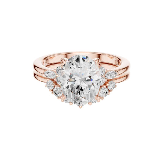 2.50 CT Dazzling Oval Cut Moissanite Diamond Ring with Floral Inspired Halo and Split Shank Band
