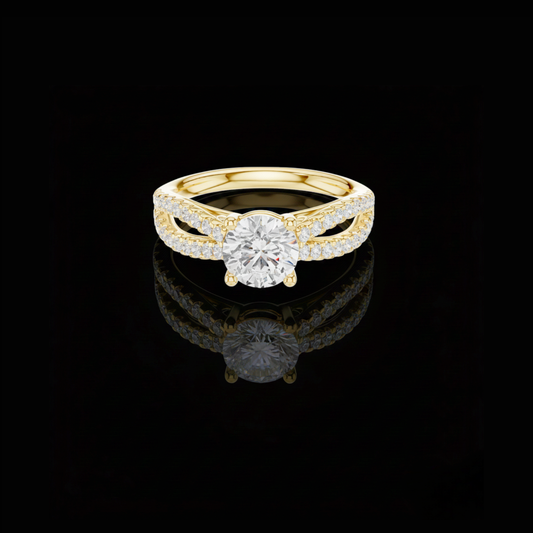 0.90 CT Elegant Round Cut Lab Grown Diamond Split Shank Pave Sparkling Engagement Ring Fine Jewelry