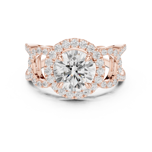 1.50 CT Elegant Round Brilliant Center Lab Grown Diamond Pave Double Halo & Split Shank Wedding Ring For Her
