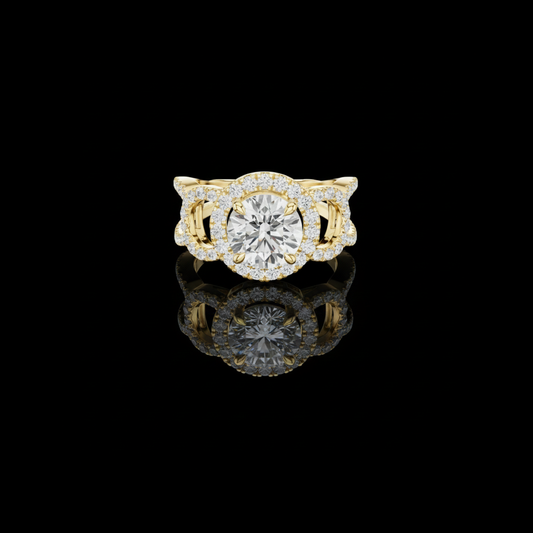 1.50 CT Elegant Round Brilliant Center Lab Grown Diamond Pave Double Halo & Split Shank Wedding Ring For Her