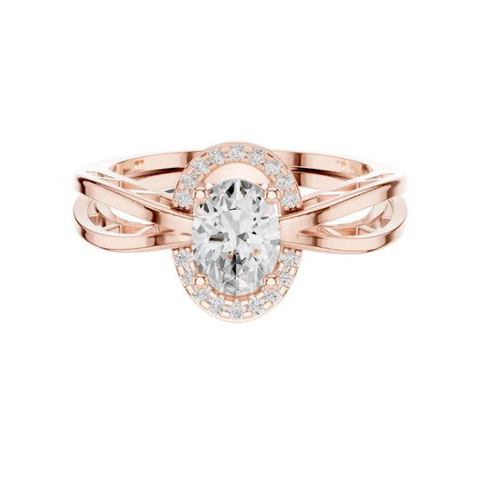 Oval Cut Moissanite Halo Split Band Engagement Ring - view 2