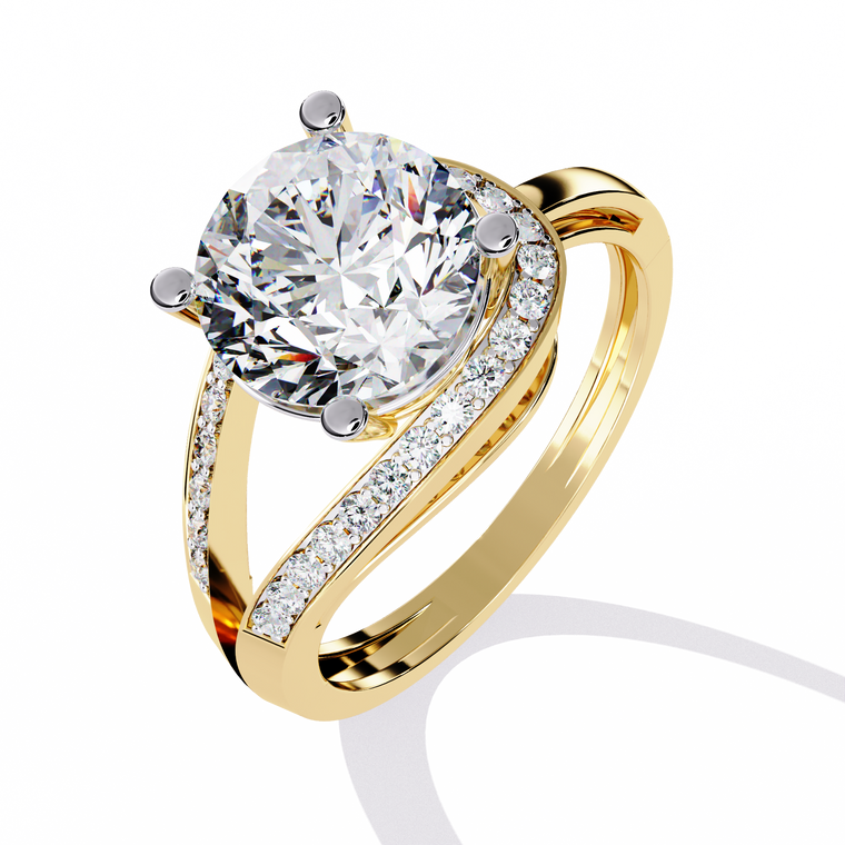 Round Moissanite Wedding Ring with Split Pave Band - view 2