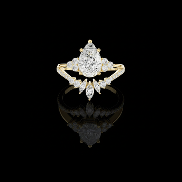 2.00CT Classic Pear Cut Lab Grown Diamond Split Shank with Marquise & Round Accents Luxury Bridal Ring