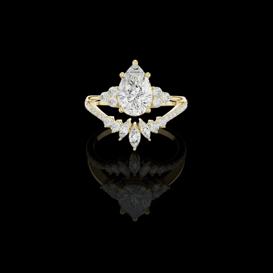 2.00CT Classic Pear Cut Lab Grown Diamond Split Shank with Marquise & Round Accents Luxury Bridal Ring