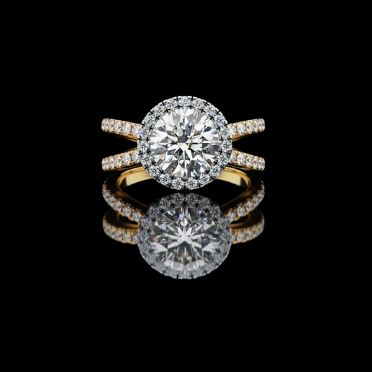 2.00 CT Round Halo Lab Grown Diamond Split Shank Ring Sparkling Pave Engagement Design by Ivevar Luxury