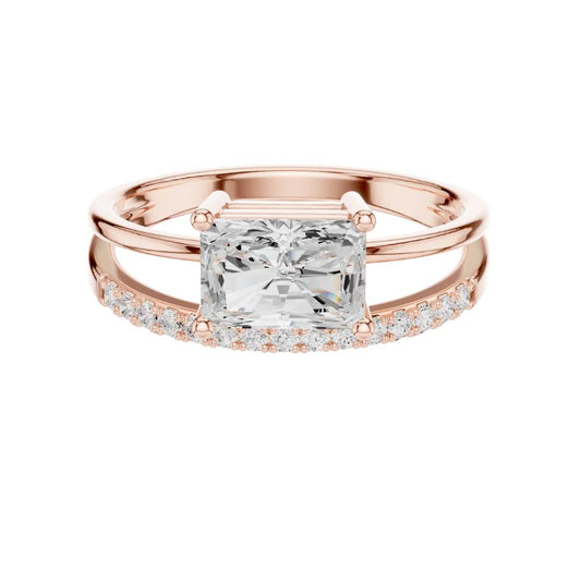 East West Radiant Lab Diamond Double Band Ring With Pave Band - view 2