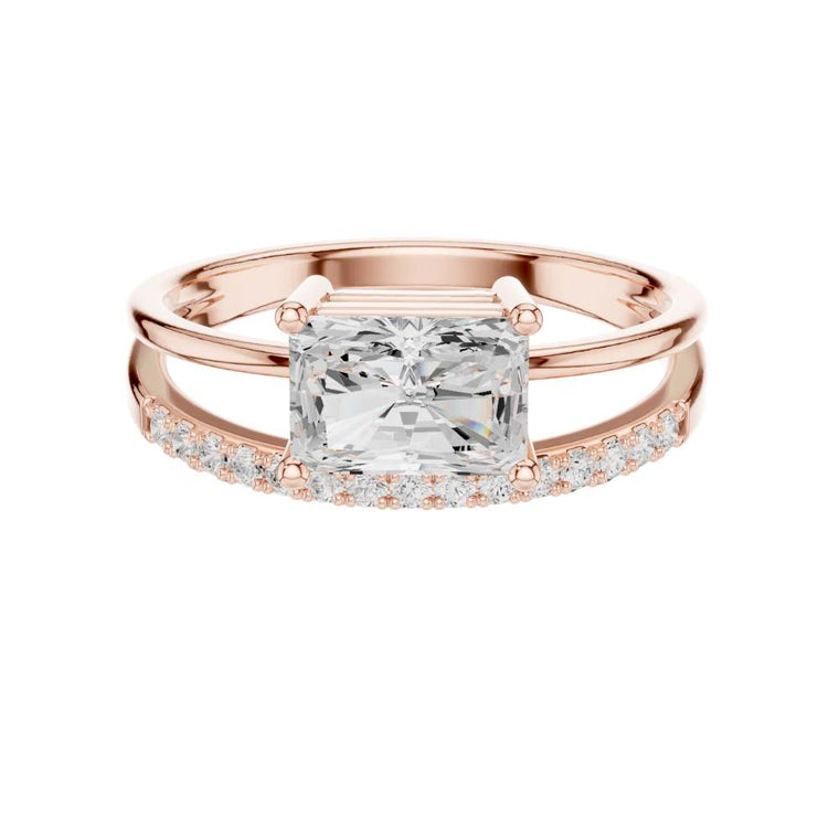 East West Radiant Lab Diamond Double Band Ring With Pave Band - view 2