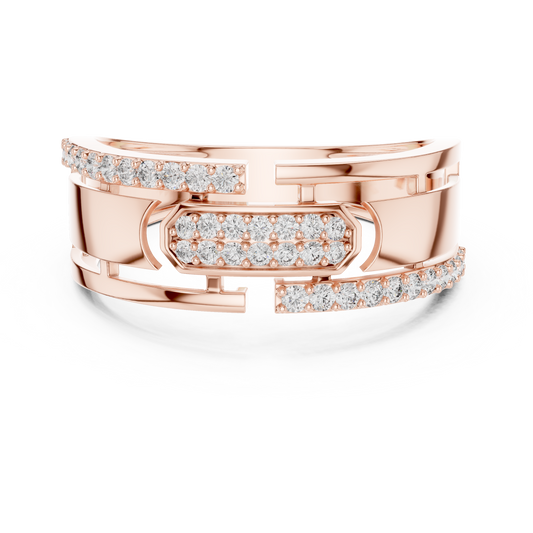 0.32 TCW Luxurious Round Moissanite Diamond Pave Split Shank Band with Geometric Openwork Design Fine Jewelry