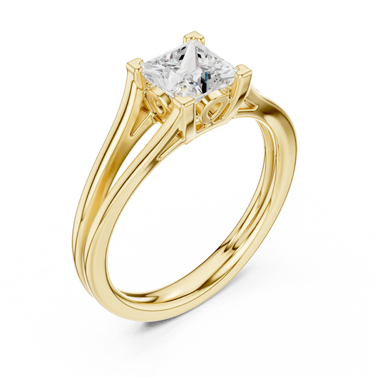0.95 TCW Radiant Princess Cut Moissanite Diamond Solitaire Split Shank Modern Engagement Ring For Women
