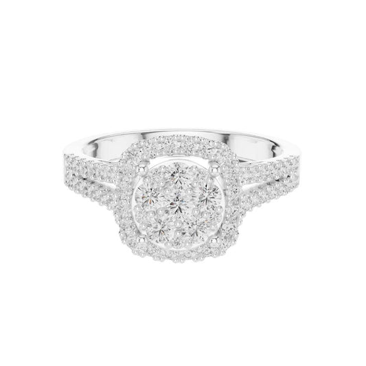 Double Halo Round Cut Moissanite Split Shank Anniversary Ring - view 3