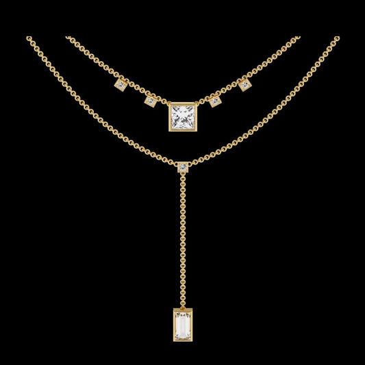 2.15 CT Two Layered Elegant Necklace Double Chain Moissanite Diamond Pendants on Delicate Chain