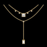 2.15 CT Two Layered Elegant Necklace Double Chain Lab Grown Diamond Pendants on Delicate Chain