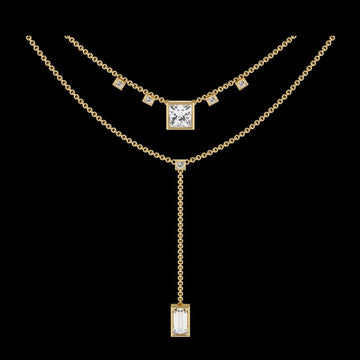 2.15 CT Two Layered Elegant Necklace Double Chain Lab Grown Diamond Pendants on Delicate Chain