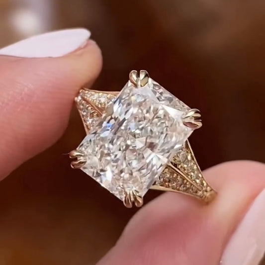 3.45 CT Royal Moissanite Radiant Cut Diamond Engagement Ring With Pavé Luxury Sparkle