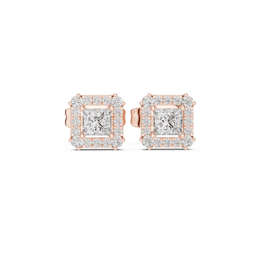 0.27 CT Aristocrat Princess Cut Moissanite Diamond Halo Stud Earrings in Polished Gold For Fiancee