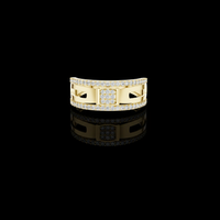 0.46 TCW Classic Round Moissanite Diamond With Square Pave Cluster Double Row Accents Openwork Statement Ring