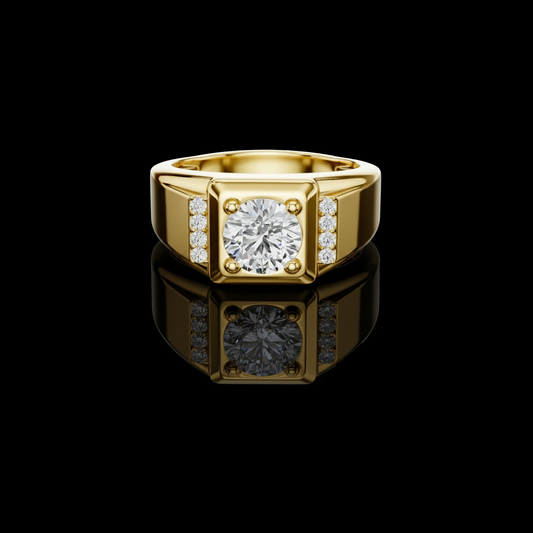 1.00 CT Regal Solstice Signet Ring with Round Cut Moissanite Diamond and Channel Accents