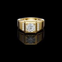 1.00 CT Regal Solstice Signet Ring with Round Cut Lab Grown Diamond and Channel Accents