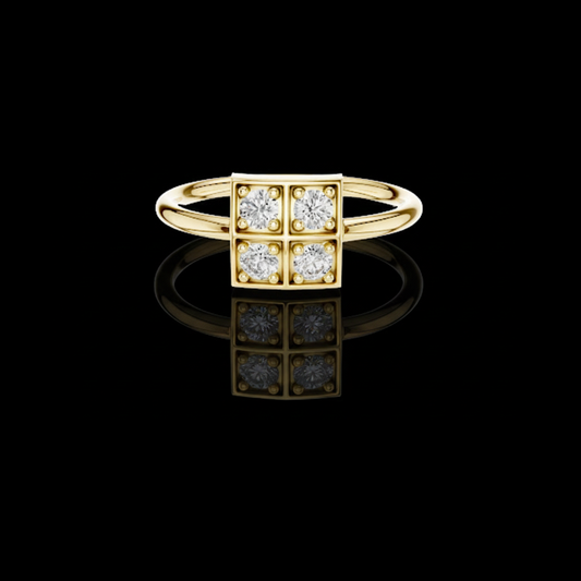 0.26 TCW Modern Four Round Moissanite Diamond Ring Featuring Square Cluster